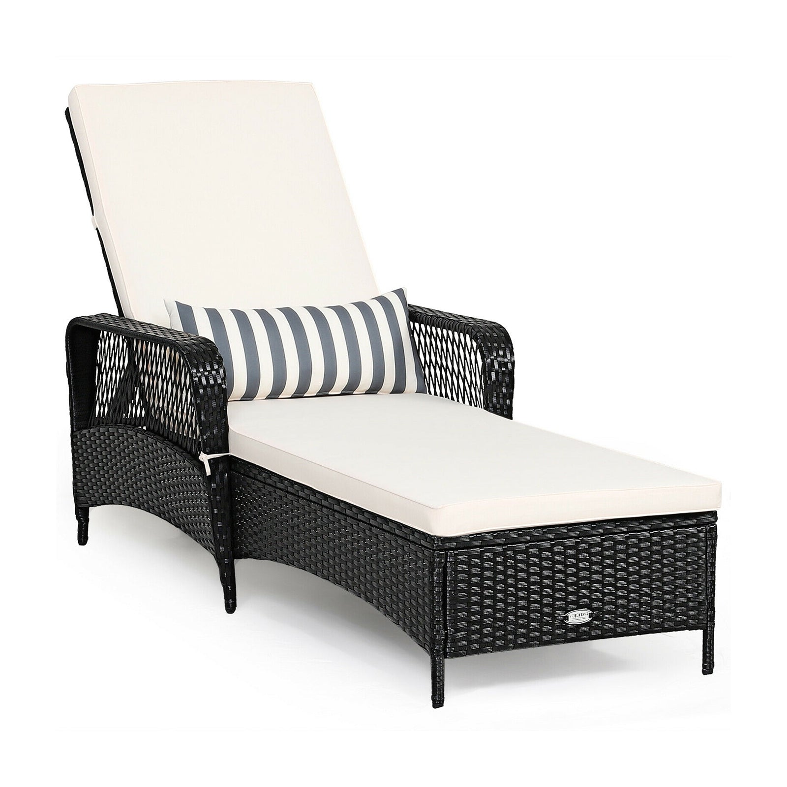 PE Rattan Armrest Chaise Lounge Chair with Adjustable Pillow, Black Outdoor Chaise Lounges at Gallery Canada