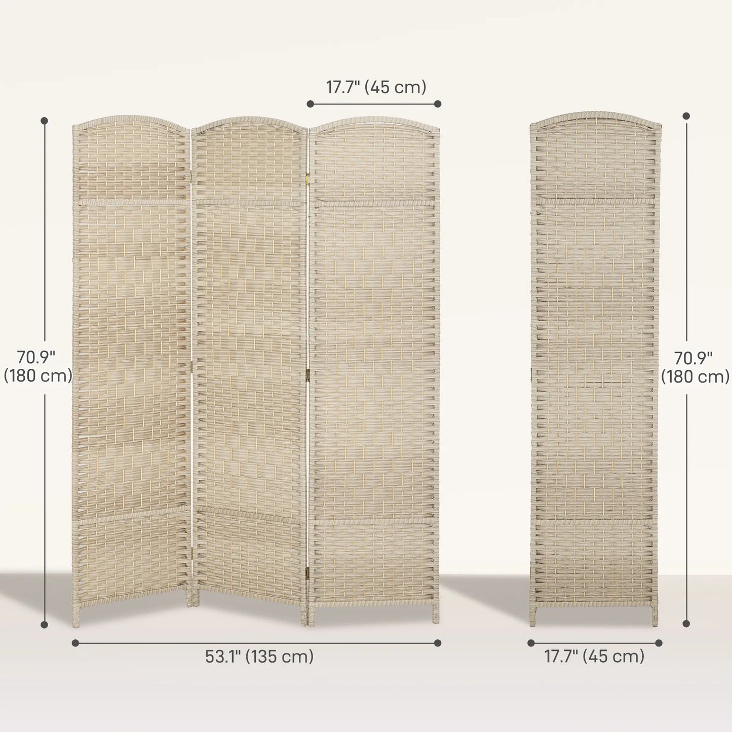 6 Ft Folding Room Divider, 3 Panel Privacy Screen, Light Oak