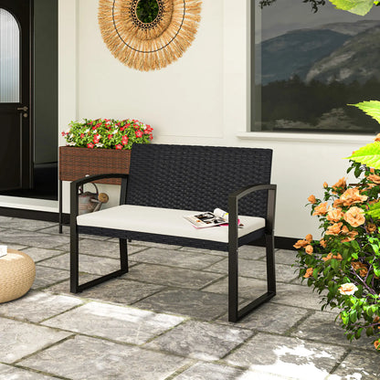 2 Seater Rattan Garden Bench Loveseat, With Cushion And Armrests, Beige Patio Chairs at Gallery Canada