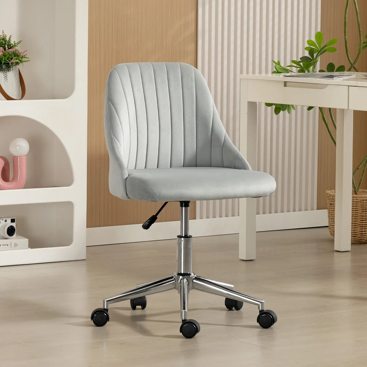 Velvet Adjustable Height Swivel Chair, For Makeup Office Bedroom, Grey Task Chairs at Gallery Canada