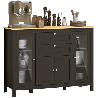 Buffet Cabinet Sideboard, 2 Drawers, 3 Storage Cabinets, Glass Doors, Dark Brown Bar Cabinets at Gallery Canada