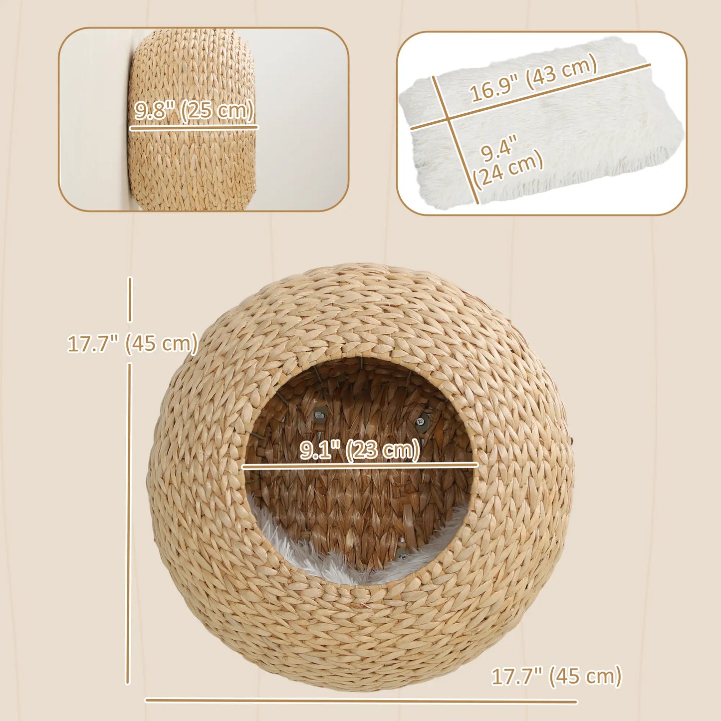 Cat Wall Shelf with Washable Cushion, Wall Mounted Cat Condo, Beige Cat Climbing Wall at Gallery Canada