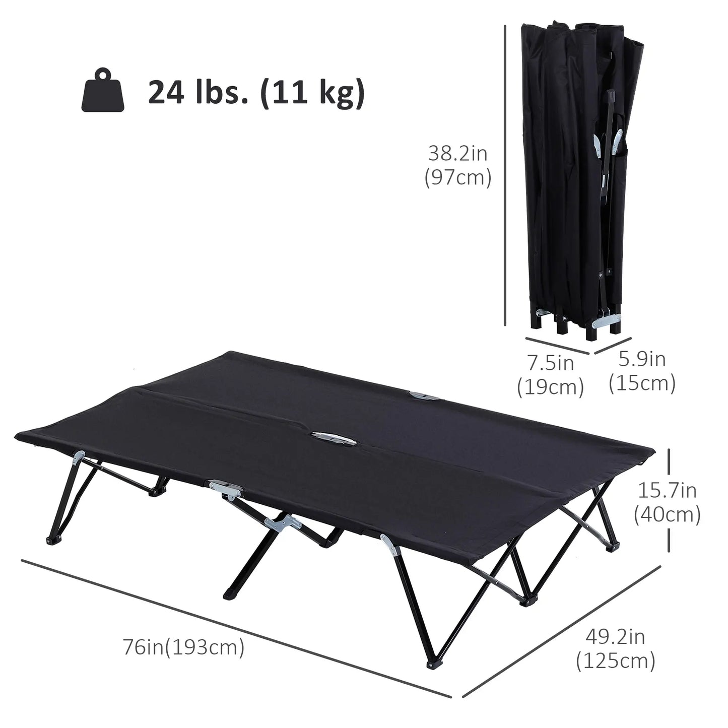 76" Two Person Folding Camping Cot, Portable Military Bed, Black Camping Cots at Gallery Canada