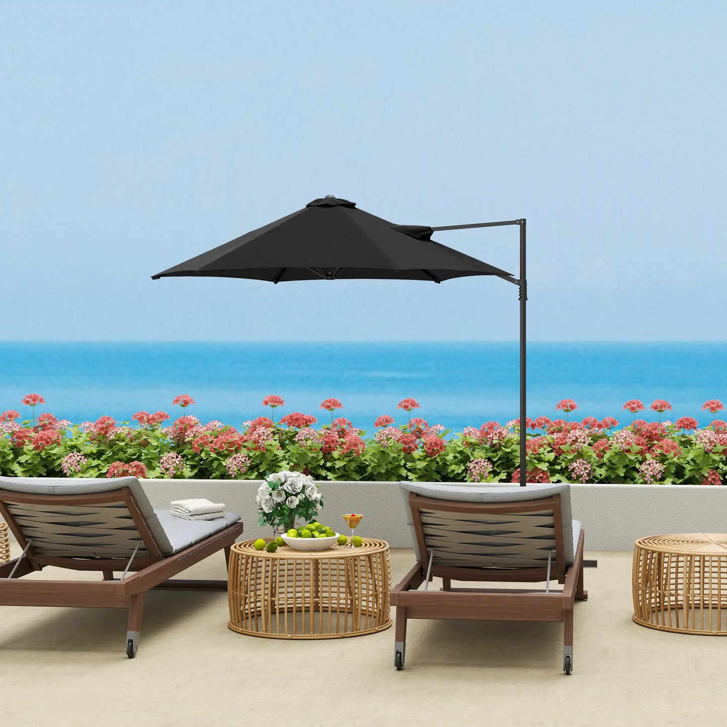 8.5FT Offset Patio Umbrella, 360° Rotation, Φ100.8" x 96.5"H, Black Offset Cantilever Umbrellas at Gallery Canada