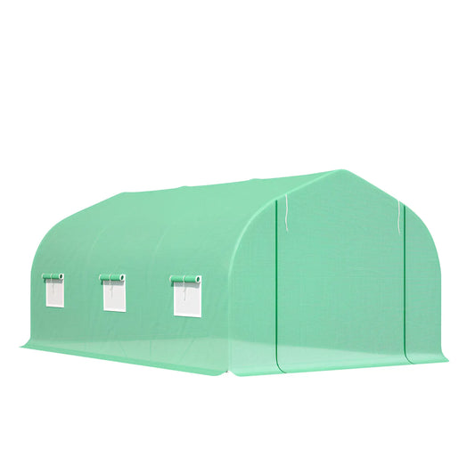 15' x 10' x 7' Walk-In Greenhouse, Steel Frame, Roll Up Door, Green
