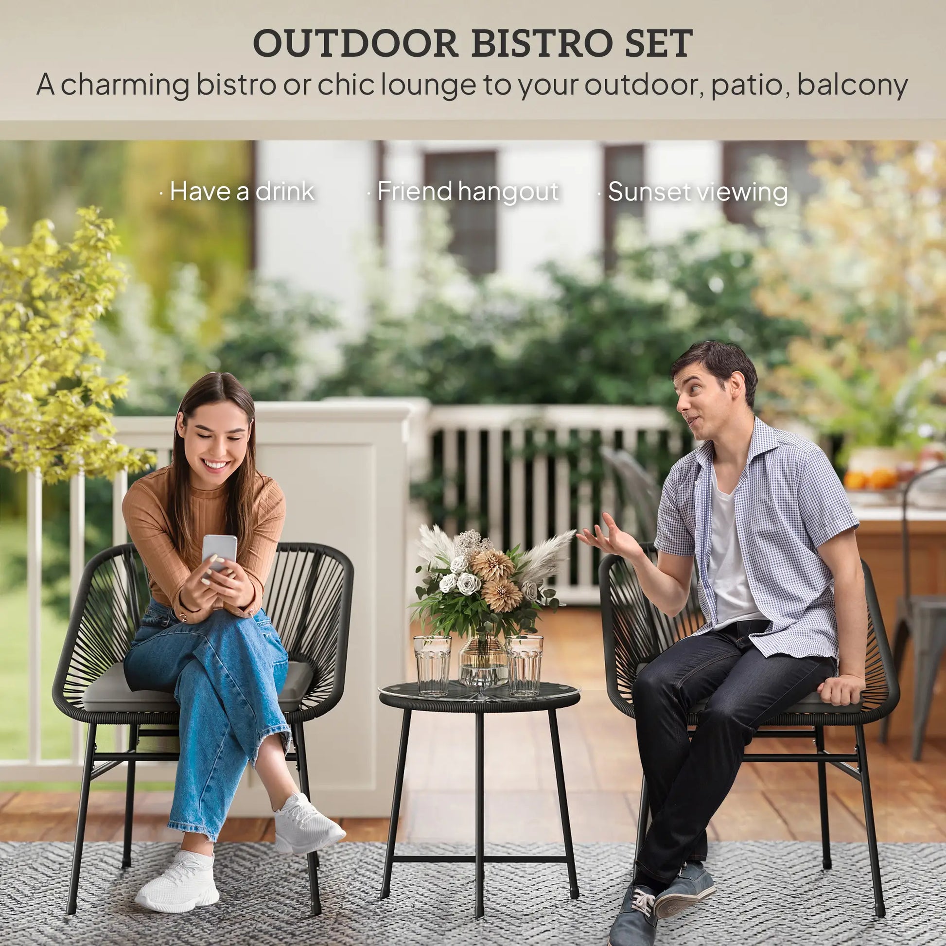 3 Piece Bistro Set, Wicker Patio Furniture, Glass Top Table, Black Bistro Sets at Gallery Canada