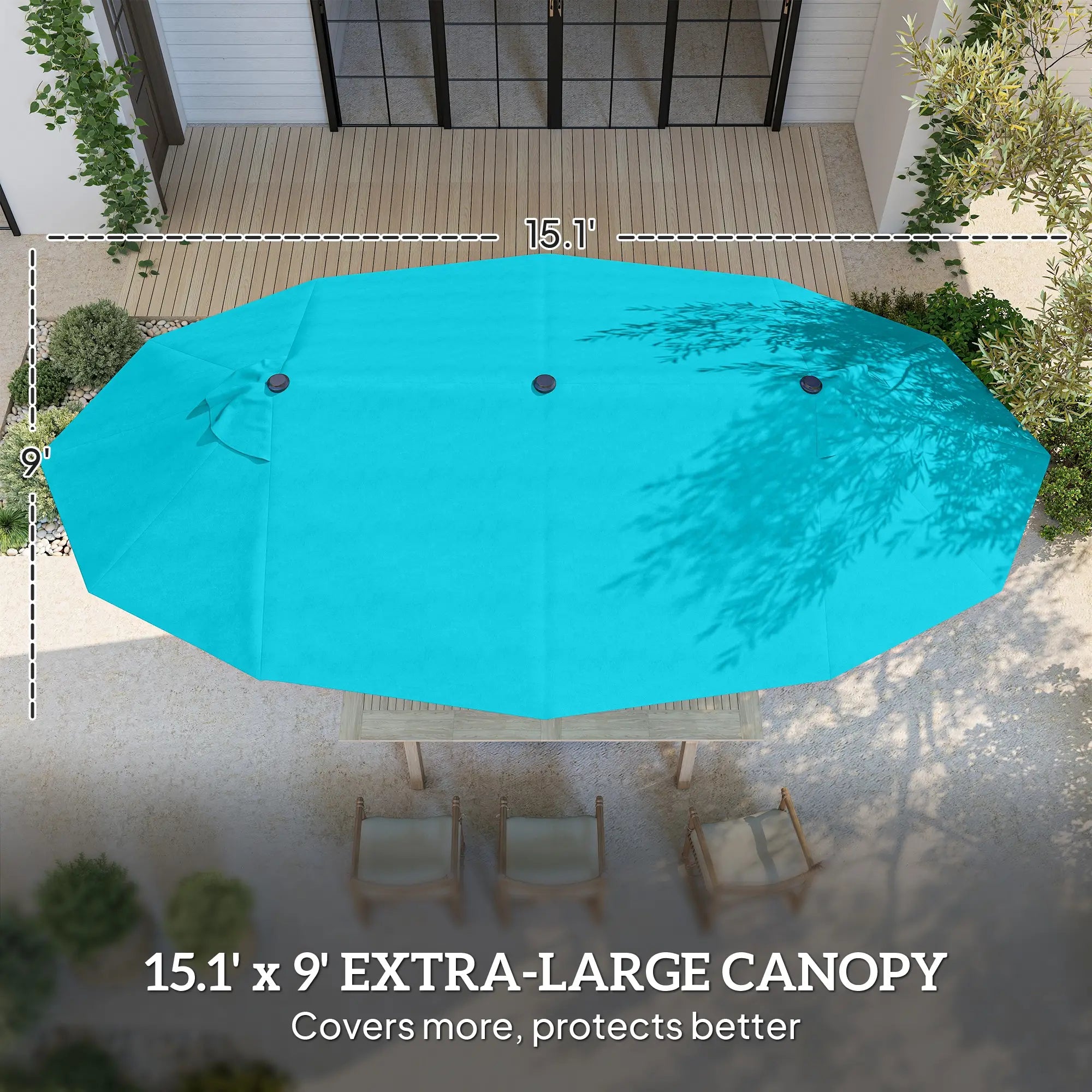 15' Outdoor Patio Umbrella, Twin Canopy Sunshade, Steel Table, Light Blue Double-sided Umbrellas at Gallery Canada