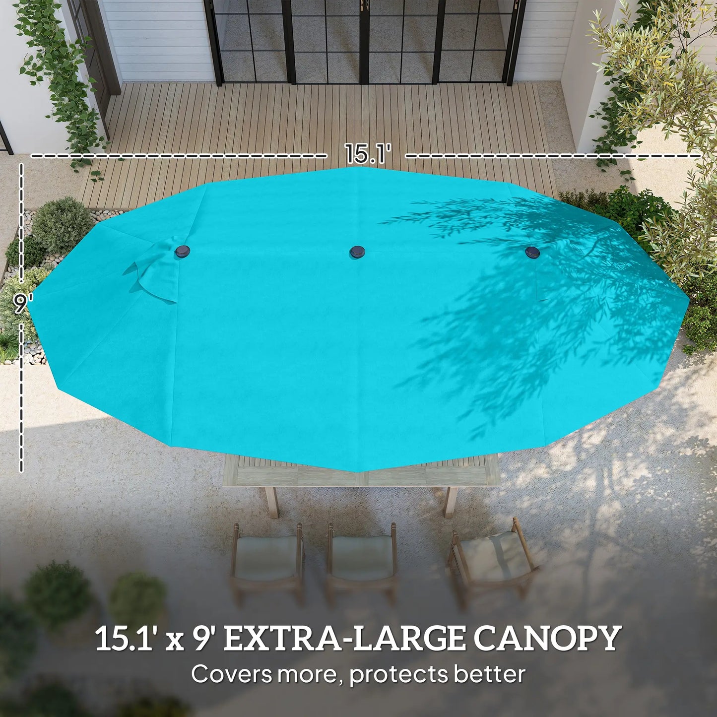 15' Outdoor Patio Umbrella, Twin Canopy Sunshade, Steel Table, Light Blue Double-sided Umbrellas at Gallery Canada