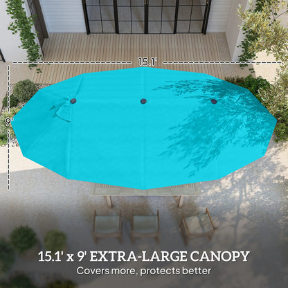 15' Outdoor Patio Umbrella, Twin Canopy Sunshade, Steel Table, Light Blue Double-sided Umbrellas at Gallery Canada