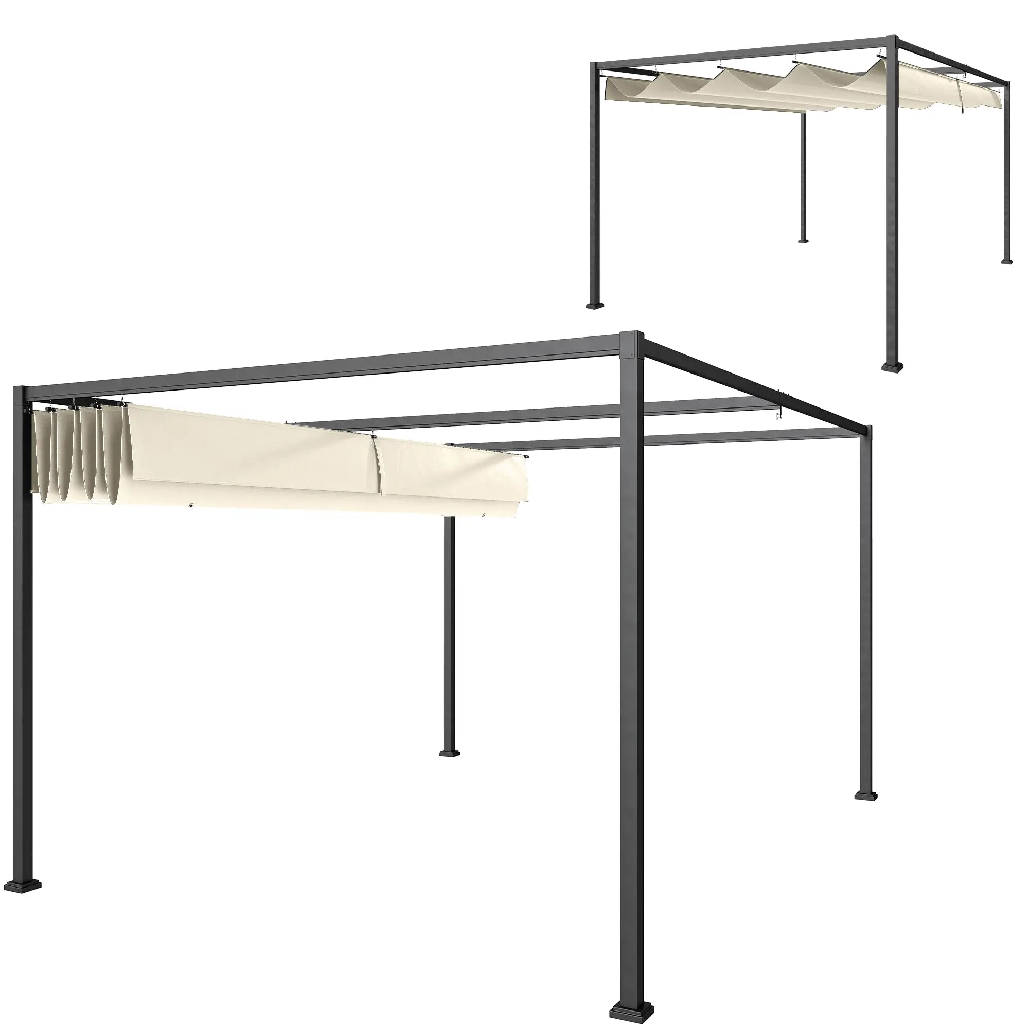 10' x 7' Patio Pergola, Retractable Canopy, Outdoor Sun Shelter, Cream White Pergolas Cream White Canopy, Dark Grey Frame at Gallery Canada