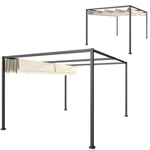 10' x 7' Patio Pergola, Retractable Canopy, Outdoor Sun Shelter, Cream White