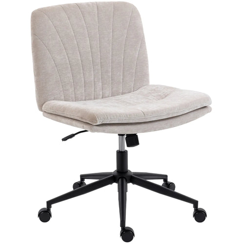 Criss Cross Chair with Wheels, Wide Office Chair, No Arms, Adjustable Height, Tilting, Beige