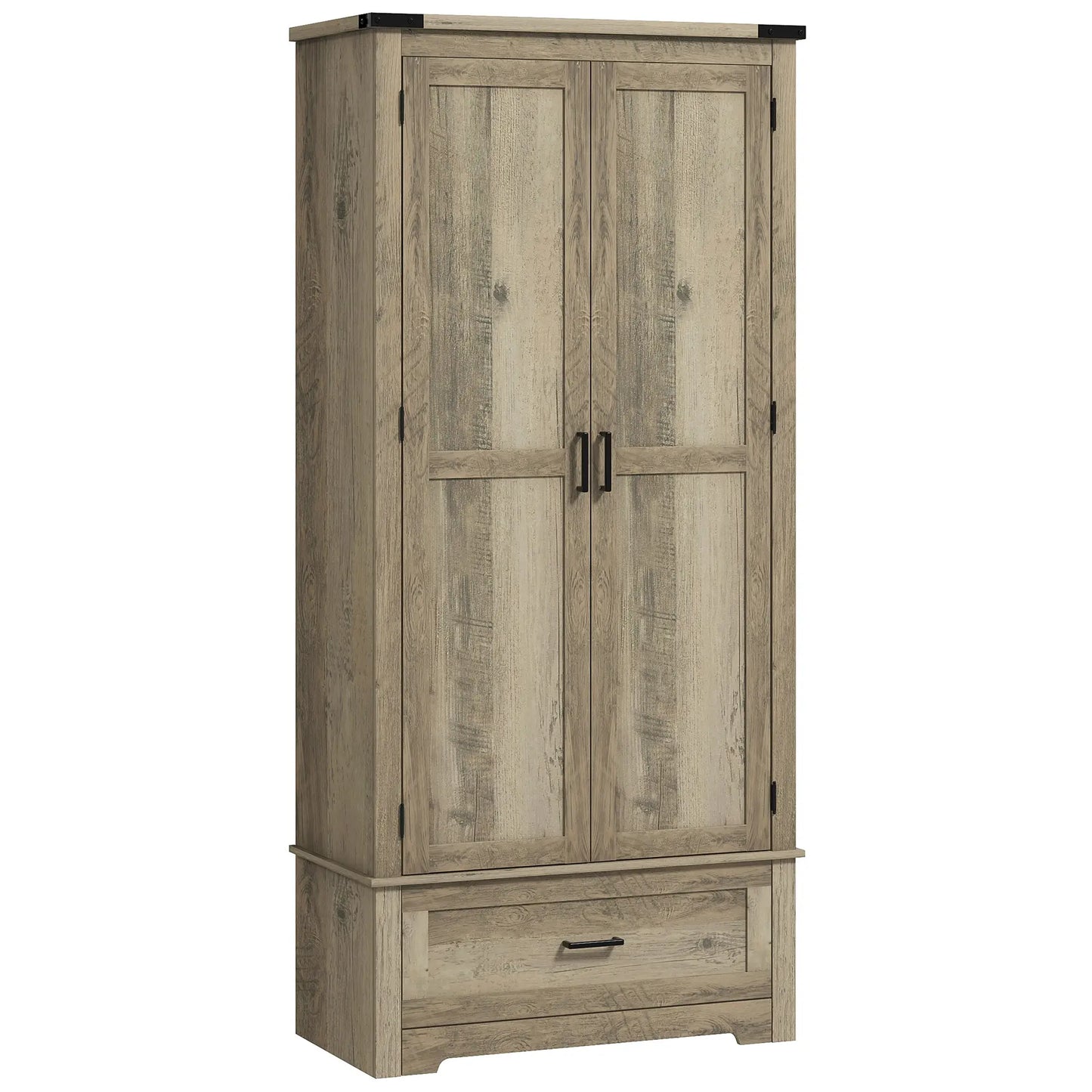 69" Tall Farmhouse Kitchen Pantry, 2 Doors, Drawer, Adjustable Shelves, Grey Kitchen Pantry Cabinets Grey at Gallery Canada