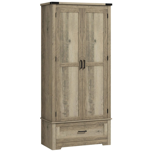 69" Tall Farmhouse Kitchen Pantry, 2 Doors, Drawer, Adjustable Shelves, Grey Kitchen Pantry Cabinets Grey at Gallery Canada