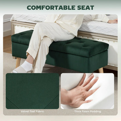 Velvet Storage Ottoman with Lid, Wood Legs, Dark Green Storage Ottomans & Benches at Gallery Canada