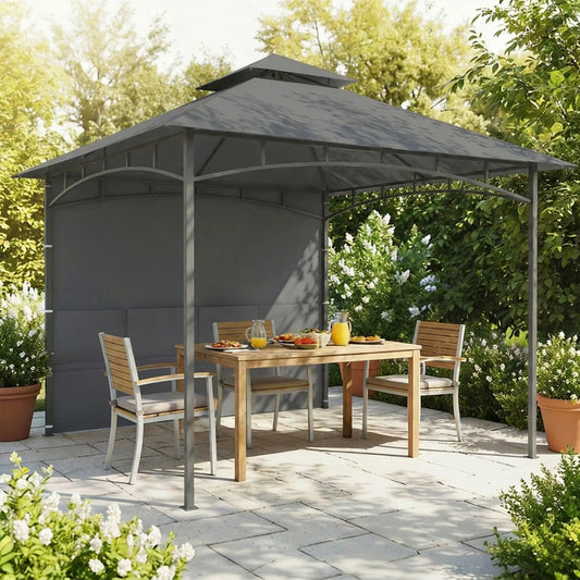 10' x 10' Dark Grey Patio Gazebo, Double Roof Canopy Shelter With Storage, Dark Grey Gazebos Dark Grey at Gallery Canada