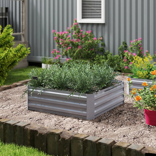 39" x 39" x 12" Raised Garden Bed Set, Elevated Planter Box, Galvanized Steel Frame, Grey Galvanized Planter Boxes Grey at Gallery Canada