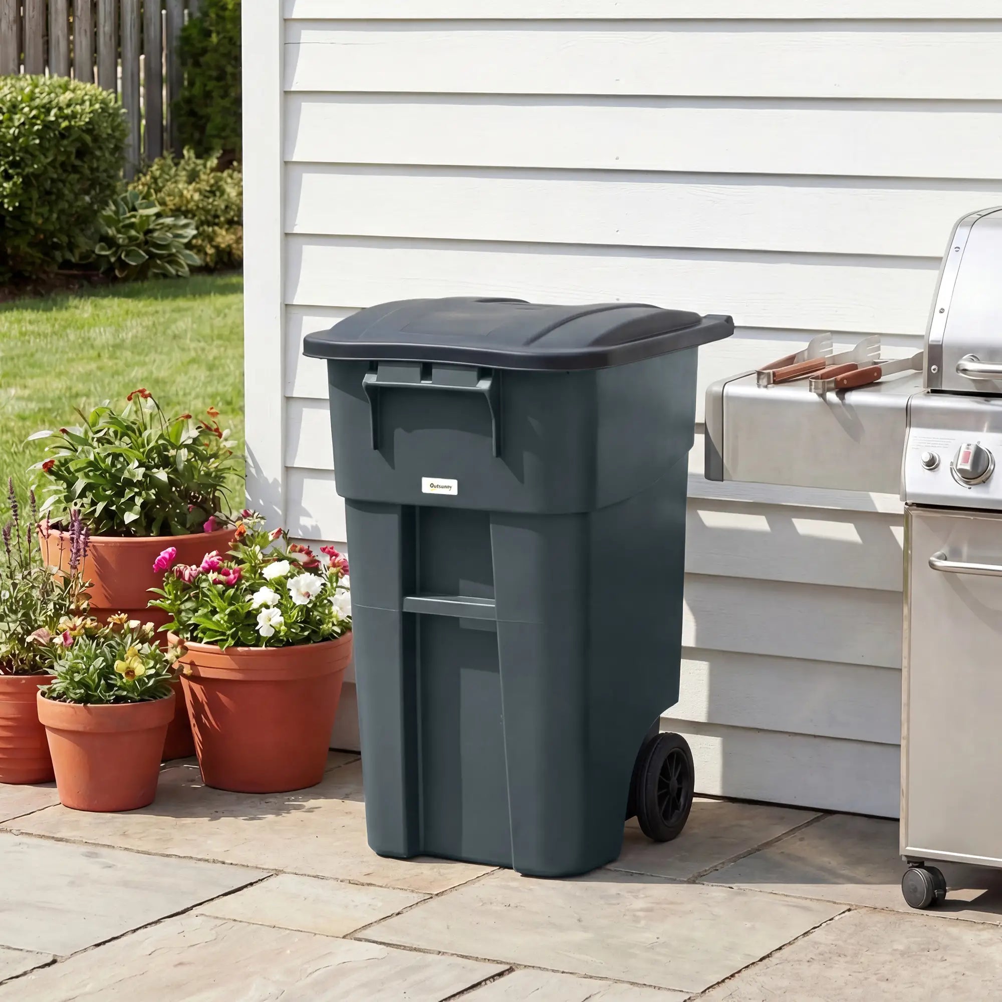 53 Gallon Outdoor Garbage Bin With Lid, Wheels, Handle, Dark Grey Garden Accessories at Gallery Canada