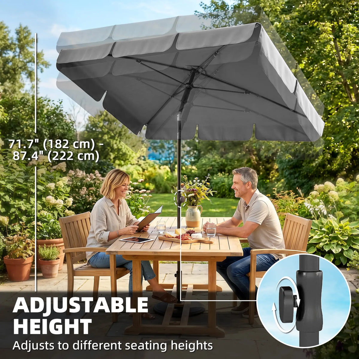 6' x 4' Grey Patio Umbrella, Tilt Crank, Rectangular Outdoor, Grey Sun Umbrellas at Gallery Canada
