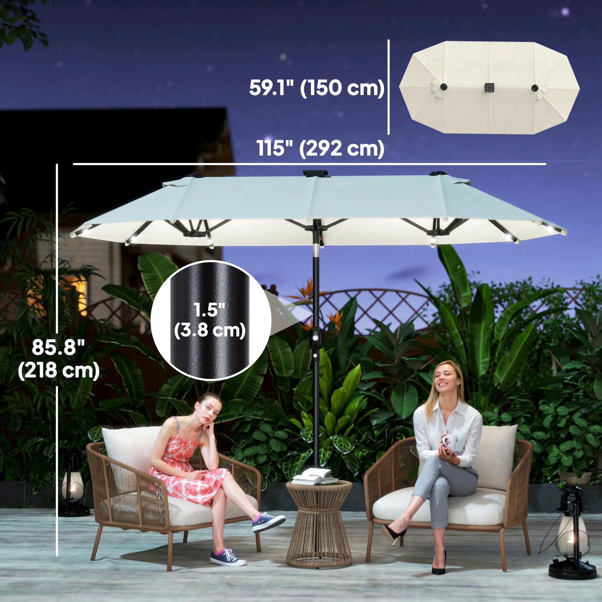 10ft Double-Sided Patio Umbrella, 35 LED Lights, 12 Ribs, Beige Double-sided Umbrellas at Gallery Canada