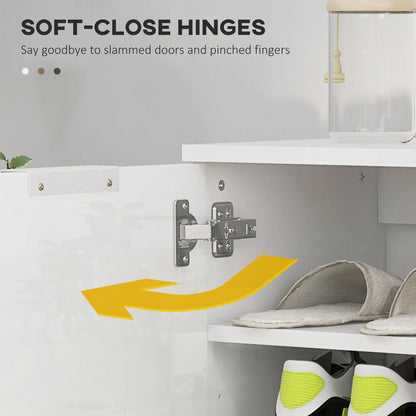 Shoe Storage Cabinet, Soft-Close Hinges, Adjustable Shelves, Holds 15-20 Pairs, High Gloss, White Shoe Storage Cabinets & Racks at Gallery Canada