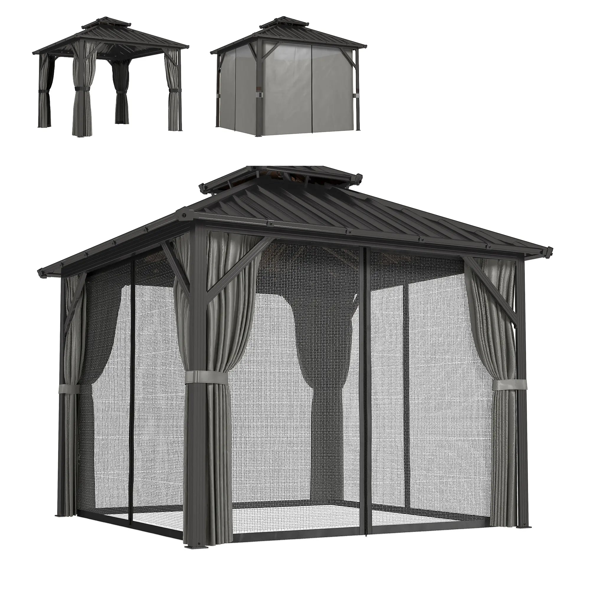 10' x 10' Hardtop Gazebo, Aluminium Frame, Galvanized Steel Roof, Dark Grey Gazebos Dark Grey, Black at Gallery Canada