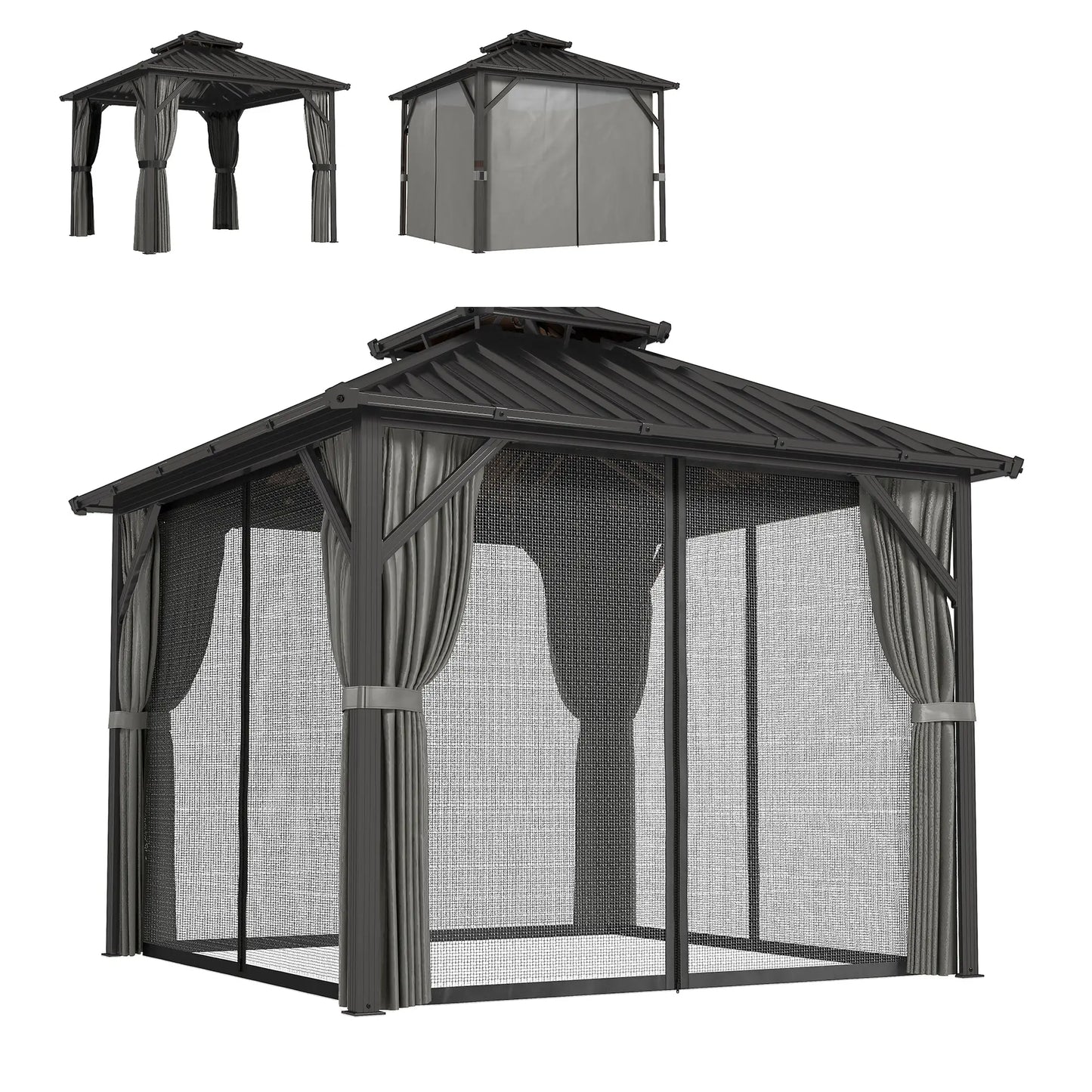 10' x 10' Hardtop Gazebo, Aluminium Frame, Galvanized Steel Roof, Dark Grey Gazebos Dark Grey, Black at Gallery Canada