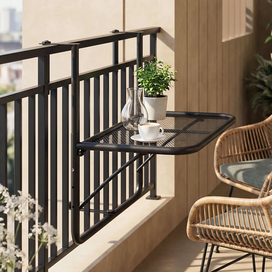 Adjustable Balcony Hanging Railing Table, Metal Mounting Mini Wall Desk, Black Balcony Table Hanging Black at Gallery Canada