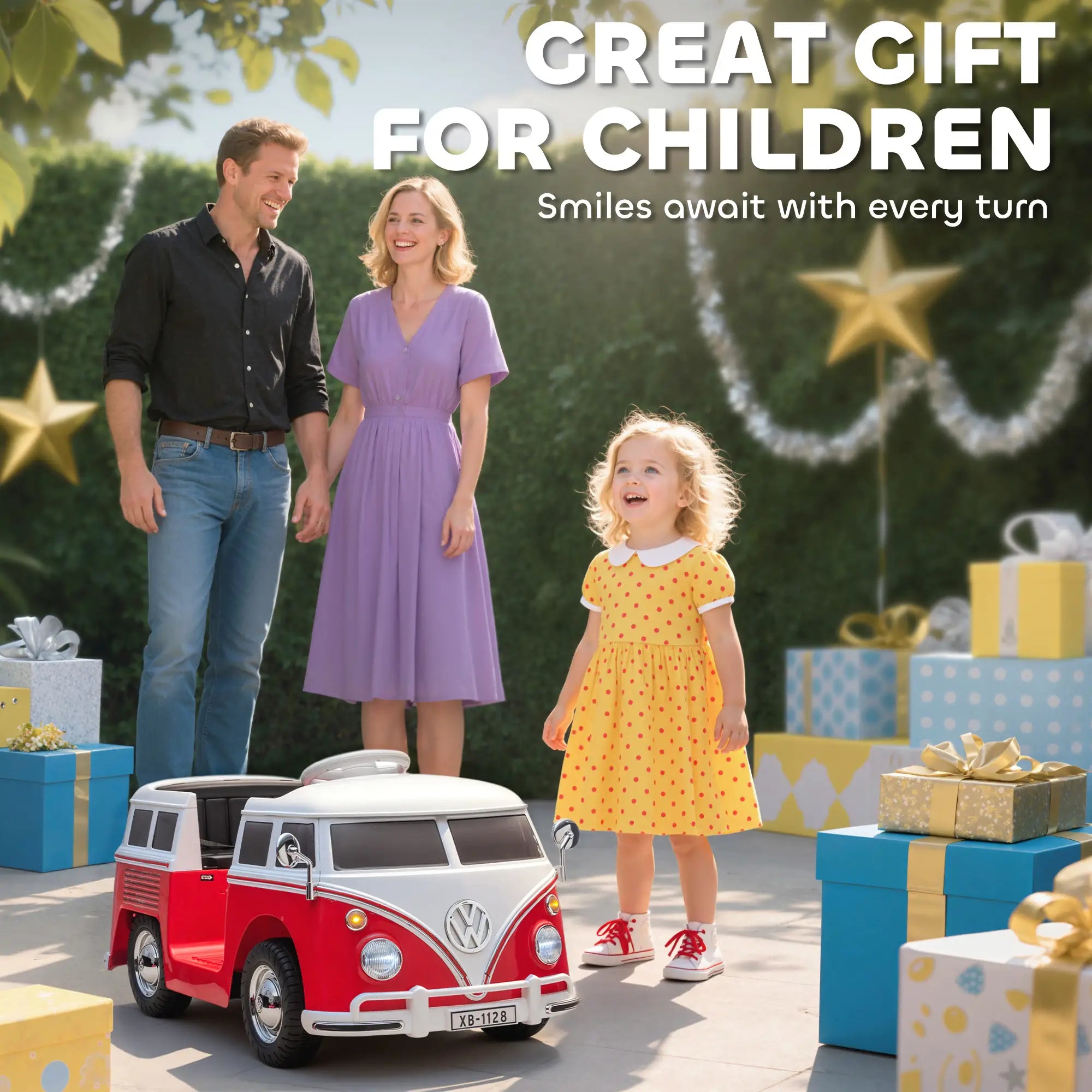 12V Kids Ride on Car, Lisensed Volkswagen T1 Electric Vehicle with Dual Motor and Soft Start for 3-7 Years, Red Electric Toy Cars at Gallery Canada