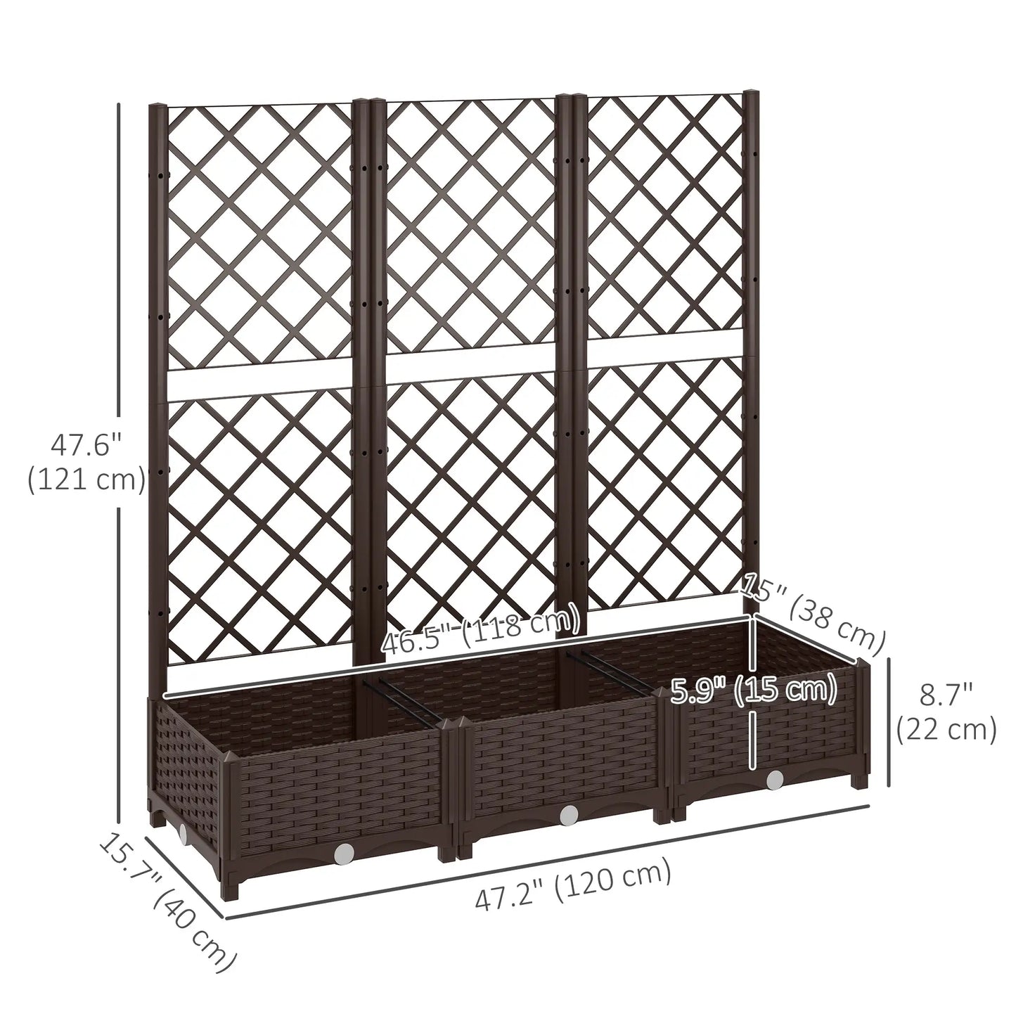 Raised Garden Bed With Trellis, PE Rattan, Drainage Holes, 47" x 16" x 48" Raised Garden Beds at Gallery Canada