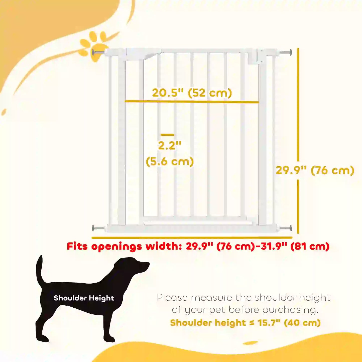Baby Pet Safety Gate 30"-32" Wide, Auto-Close, White