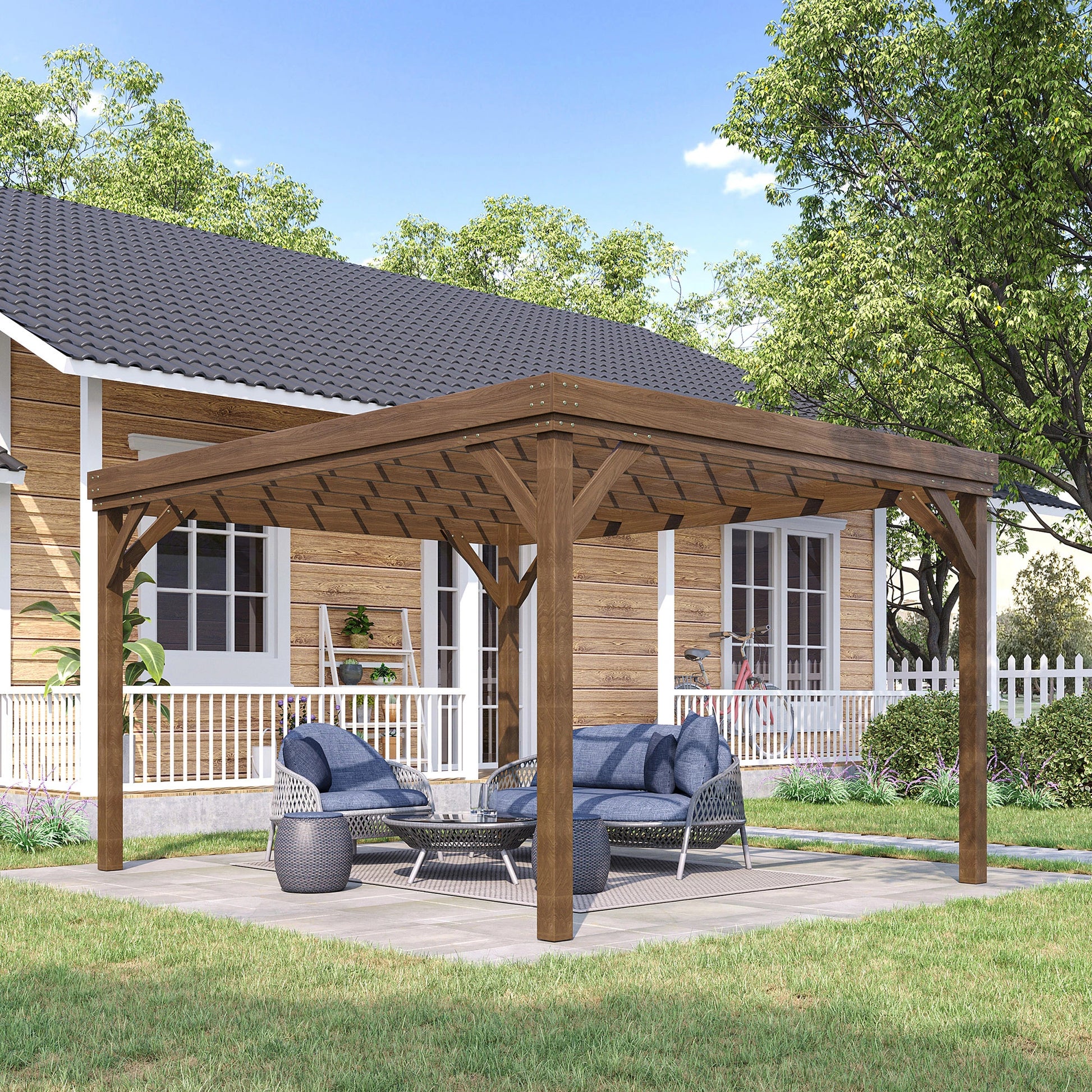 10' x 12' Wood Pergola, Outdoor Gazebo, Garden Patio Backyard, Brown Pergolas at Gallery Canada