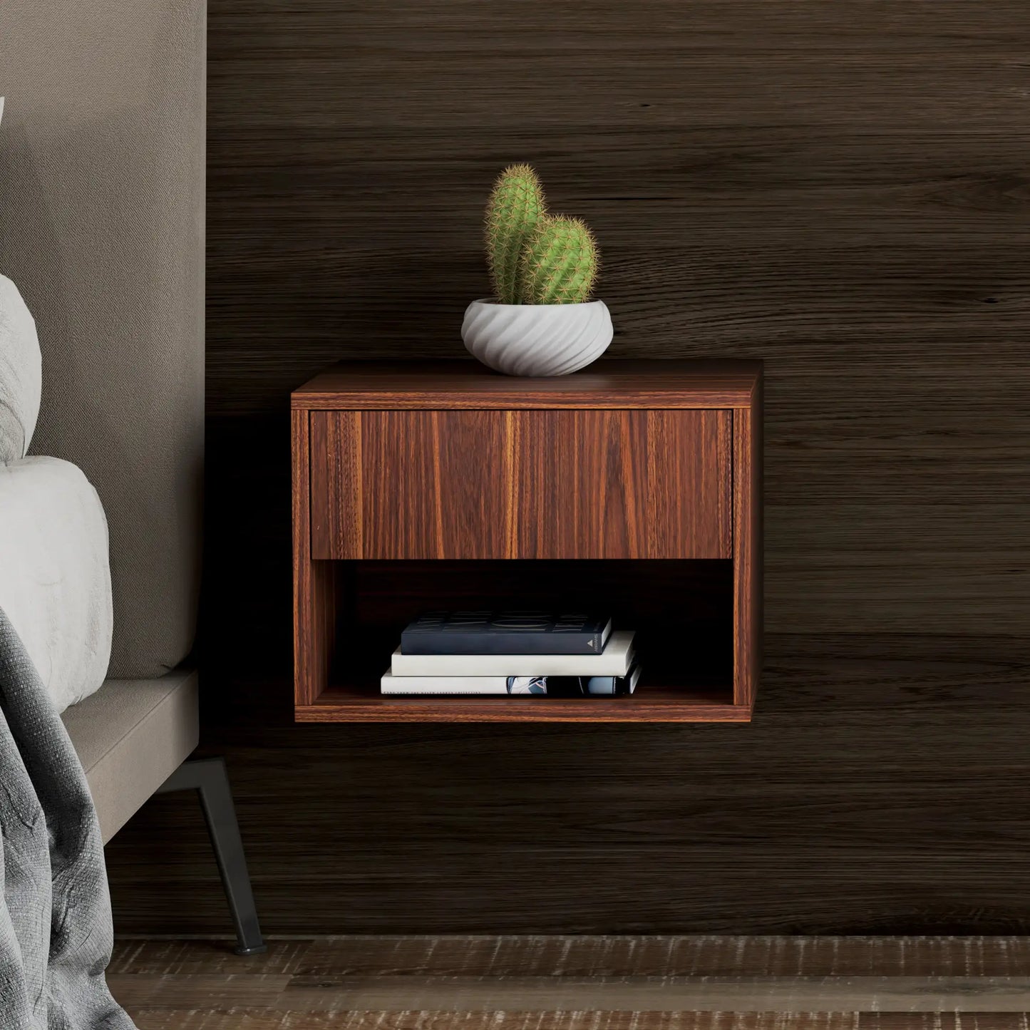 Floating Nightstand Set of 2, Wall Mounted, Brown Bedside Tables at Gallery Canada