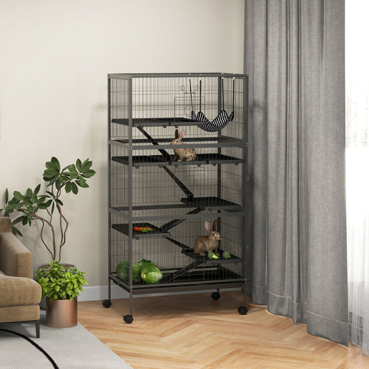 6-Tier Rolling Small Animal Cage, Deluxe Rabbit Cage, Ferret Cage for Mink Chinchilla Kitten Rabbit Charcoal Grey - Gallery Canada