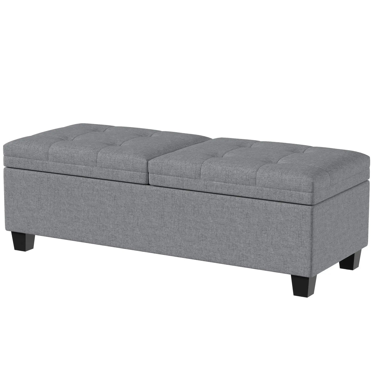 51.2" Storage Ottoman Bench, 2 Compartments, Dark Grey, Dark Grey