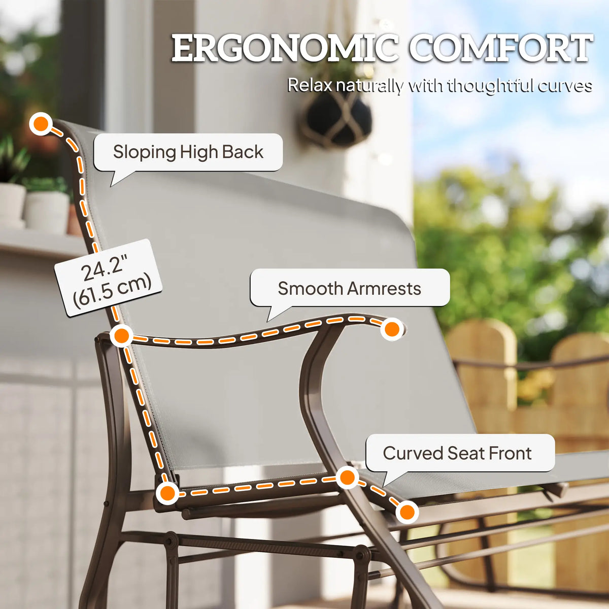 Double Gliding Chair, Patio Glider, Steel Frame, Light Grey