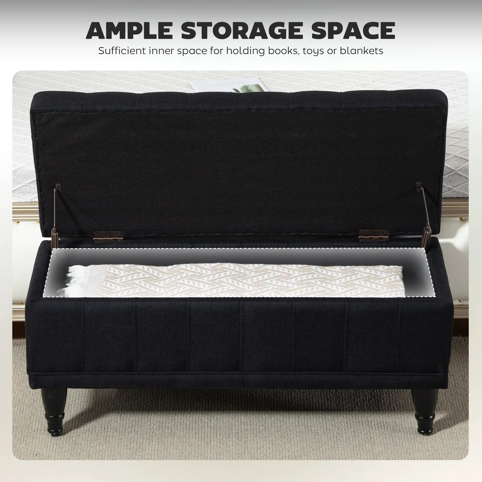 Storage Ottoman, Linen Fabric, Button Tufted, Black Storage Ottomans & Benches at Gallery Canada