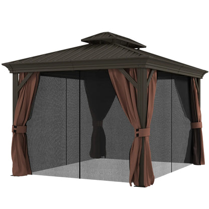 10' x 12' Outdoor Hardtop Gazebo, Galvanized Canopy, Netting Sidewalls, Dark Brown Gazebos Dark Brown at Gallery Canada