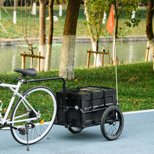 Steel Bike Trailer, Foldable Storage Box, Safe Reflectors, Max Load 88LBS, Black Bike Cargo Trailers Black at Gallery Canada