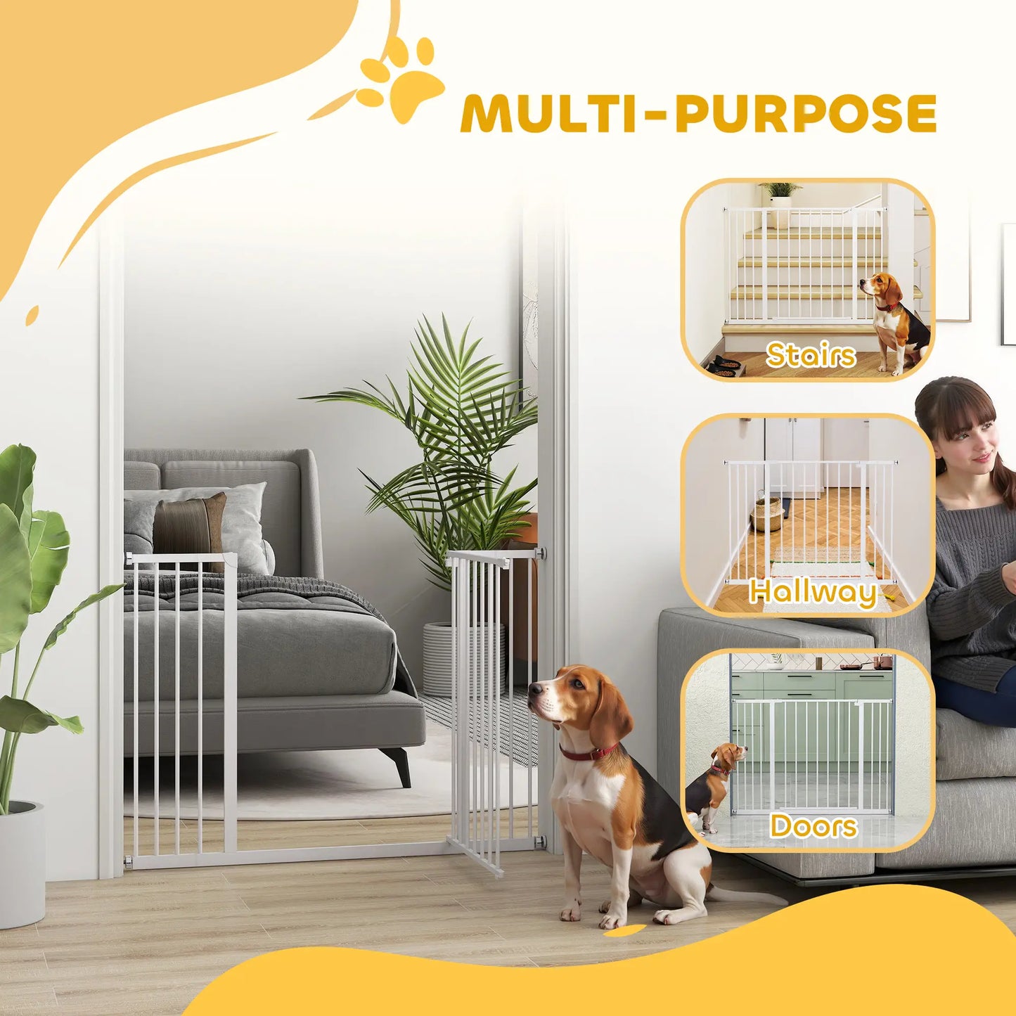 Pressure Fit Dog Gate, 29.9''-42.1'' Width, White Houses, Kennels & Pens at Gallery Canada