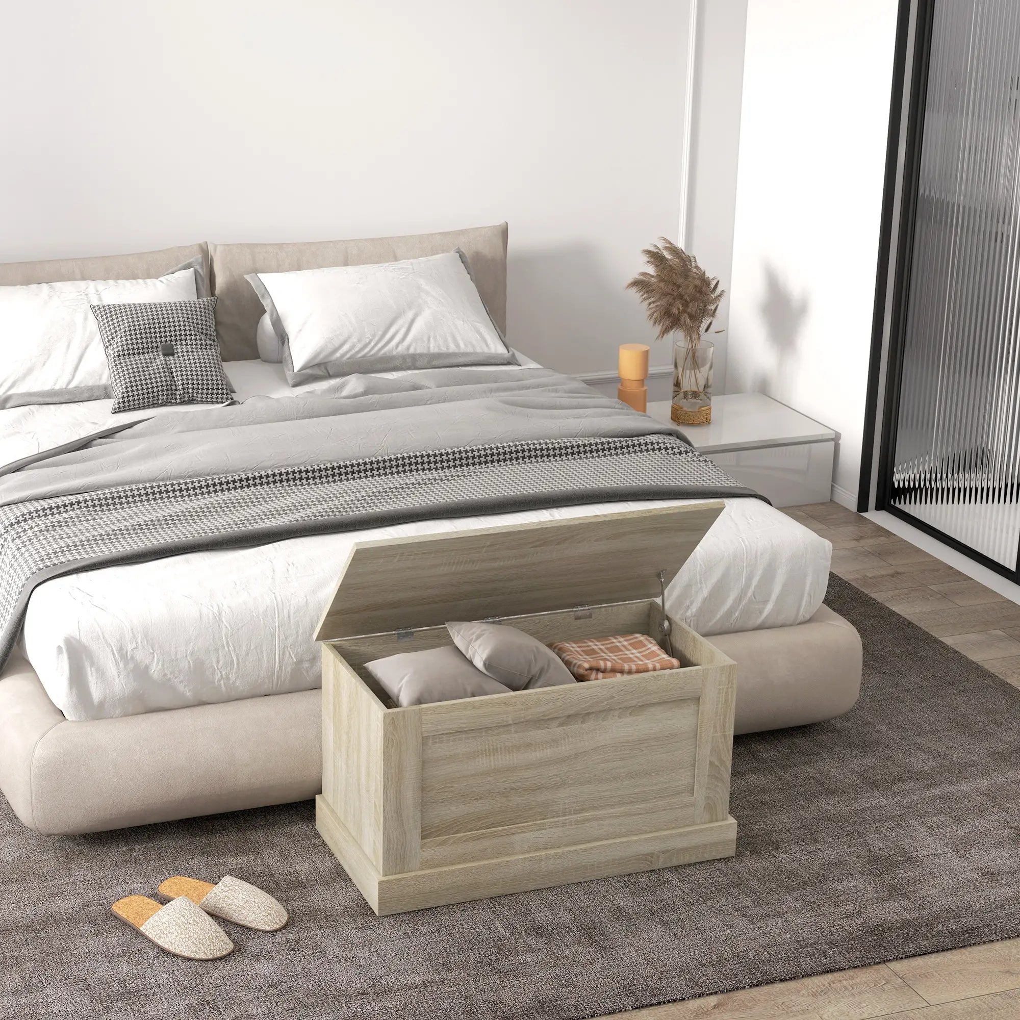 31.5 Inches Storage Chest, Wooden Trunk with Safety Hinge, Natural Wood Grain Storage Cabinets at Gallery Canada