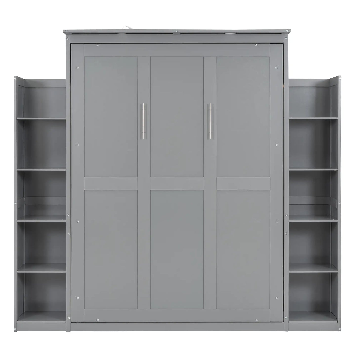 Murphy Bed with Shelves, LED Lights, Space-Saving Wall Bed, 91" L x 81" W x 84" H, Grey Bed Frames at Gallery Canada