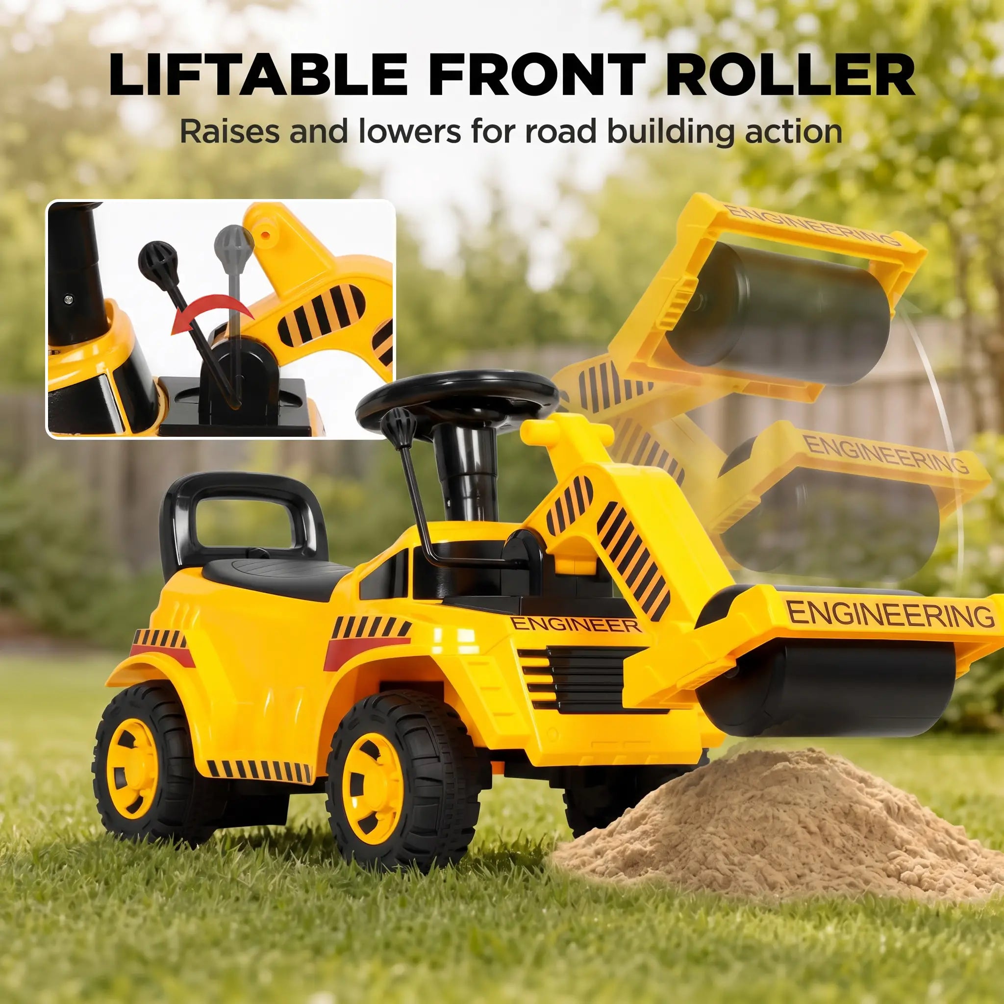 Kids Ride On Construction Car, Push Toy with Horn, Storage, Yellow Toy Excavators at Gallery Canada