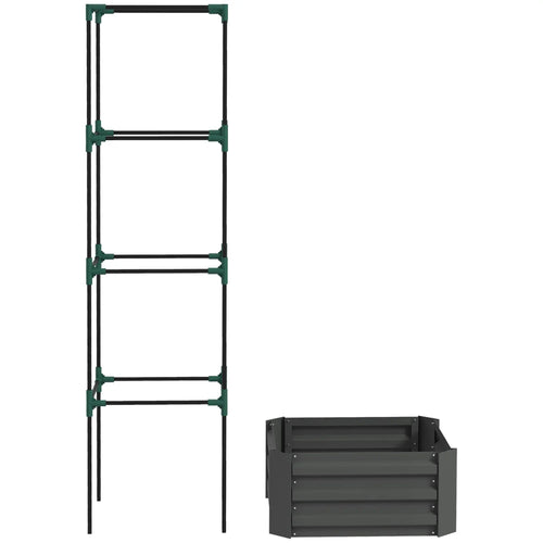 Galvanized Planter Box, 4-Tier Trellis Tomato Cage, Grey