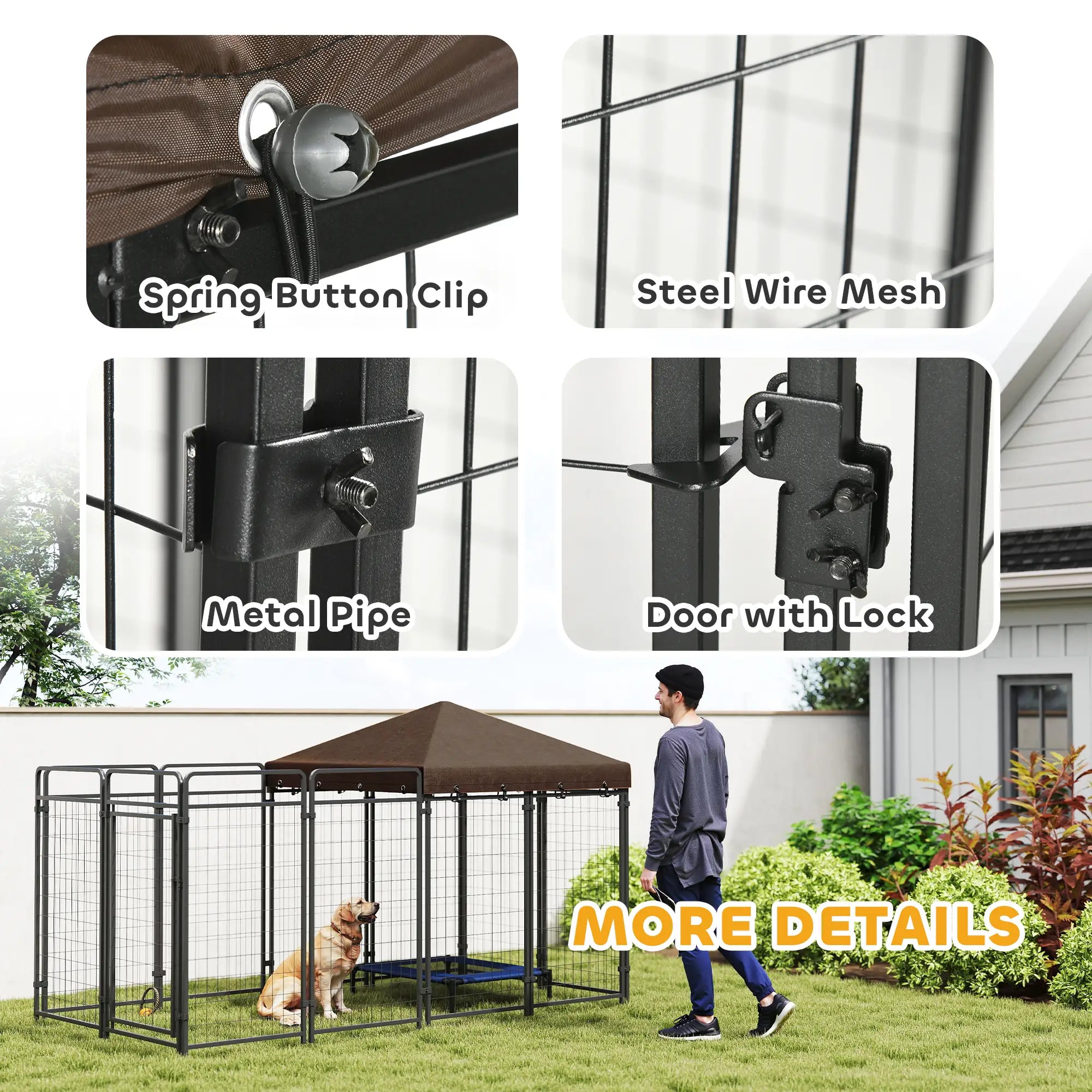 Outdoor Dog Kennel with Waterproof Canopy, Galvanized Chain Link Run, Black Houses, Kennels & Pens at Gallery Canada