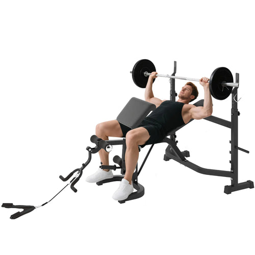 Adjustable Olympic Weight Bench, Squat Rack, Leg Extension, Grey