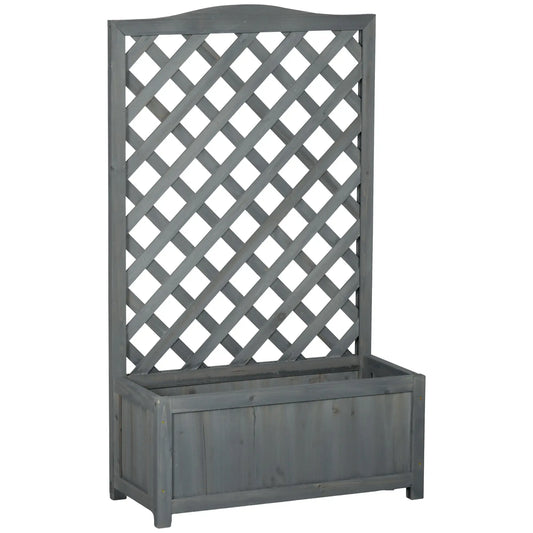Wood Planter With Trellis, Raised Garden Bed, 28" x 11" x 46", Grey Wooden Planter Boxes Grey at Gallery Canada