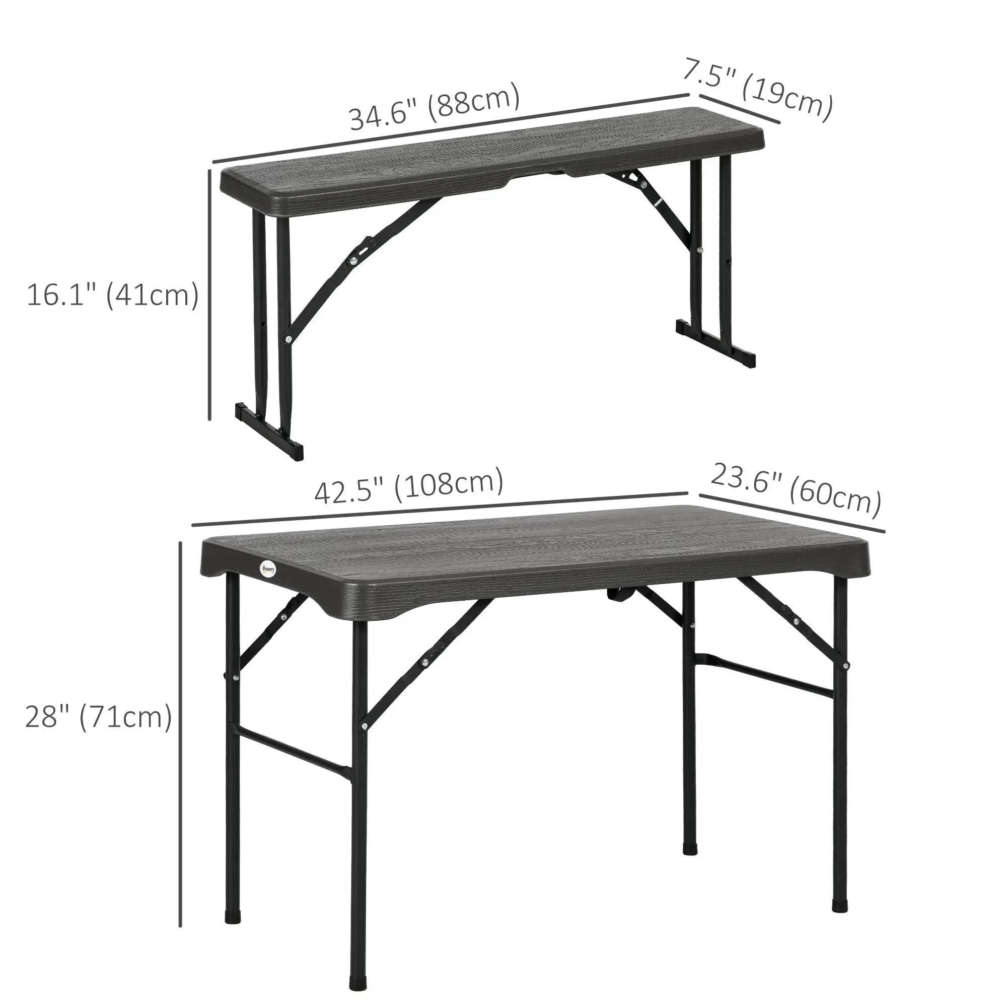 Folding Picnic Table With 2 Benches, 3-Piece Set, Dark Grey Bistro Sets at Gallery Canada