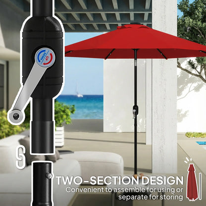 9ft Solar Patio Umbrella, 24 LED Lights, Tilt, Wine Red Sun Umbrellas at Gallery Canada