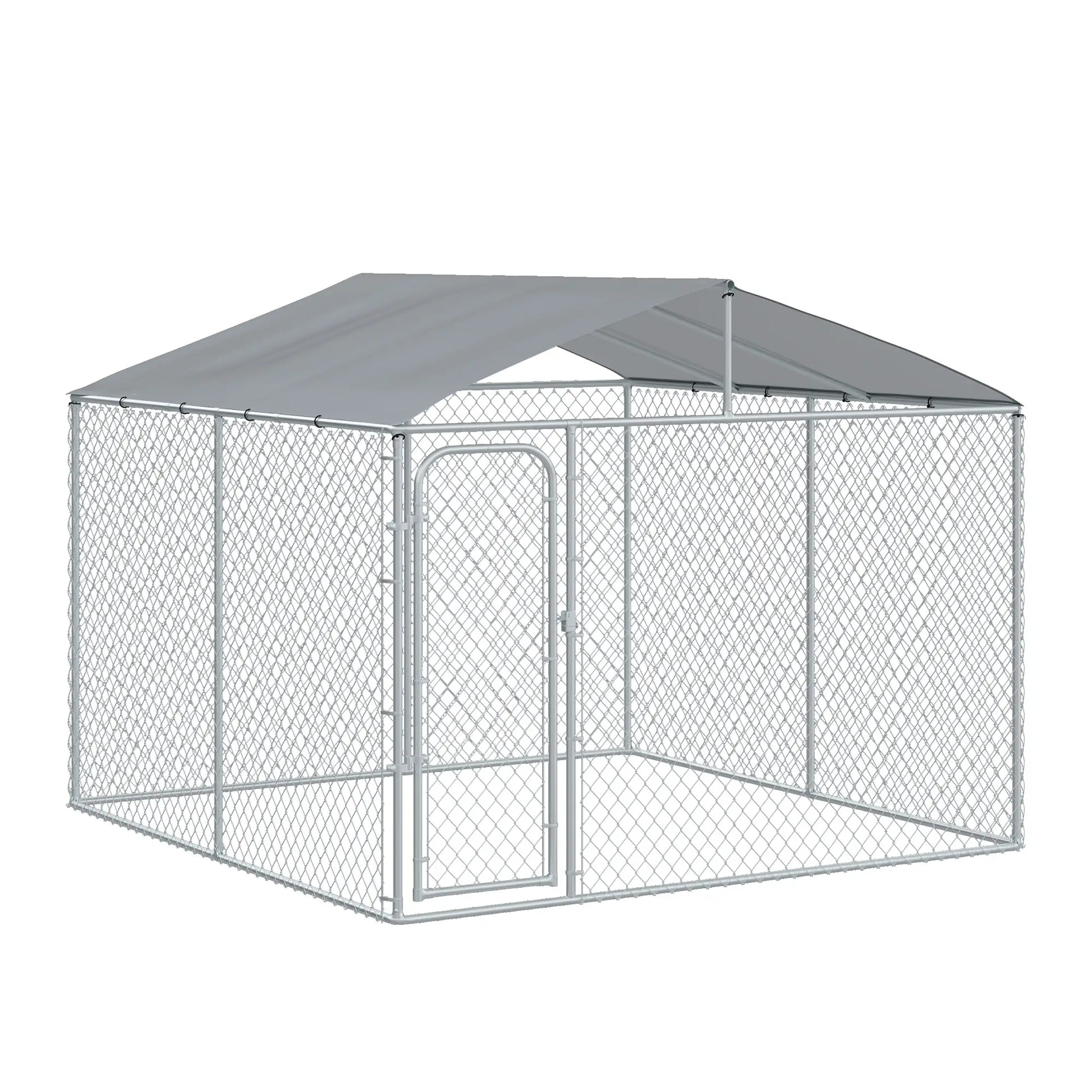 Outdoor Dog Kennel With Roof, Steel Lock, Mesh Sidewalls, 9.8' x 9.8' x 7.7' Houses, Kennels & Pens Silver at Gallery Canada